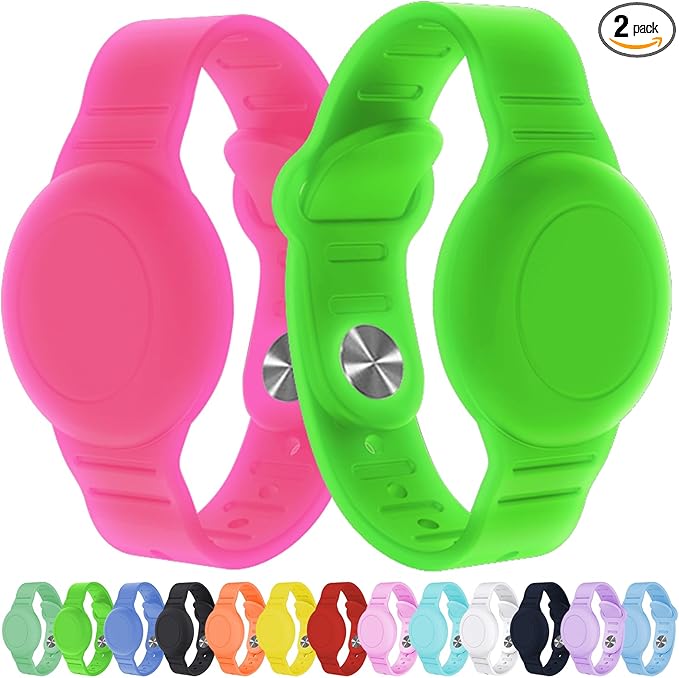 2 Pack Waterproof AirTag Bracelet for Kids, Hidden Silicone Wristband for AirTag, GPS Tracker Case for Air Tag Holder Strap Band for Child Toddler, Secure Anti-Loss Protection(Luminous)-CubbioJoy