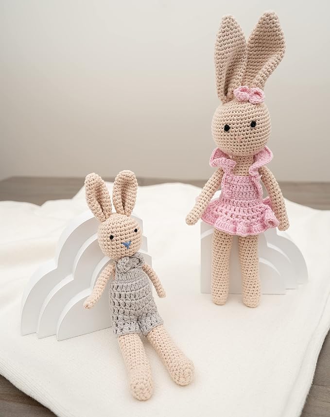 Bunny Family Mom, Handmade Crochet Plushie Doll, Amigurumi, Baby/Toddler Doll-CubbioJoy