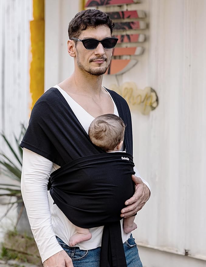 BABELIO Baby Wraps Carrier with Adjustable Buckle, Easy to Wear Lightweight Baby Carrier Newborn, Hands Free Toddler Infant Slings 7-35lbs Black-CubbioJoy