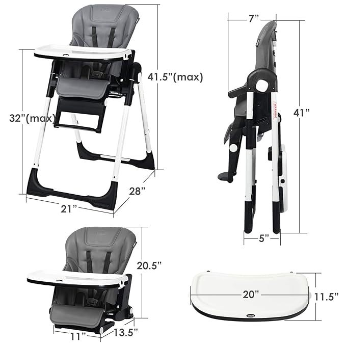 INFANS 4 in 1 High Chair–Booster Seat, Convertible Highchair w/Adjustable Height and Recline,Removable Tray,DetachableCushion, Installation-Free,Simple Fold for Baby, Infant& Toddler-CubbioJoy