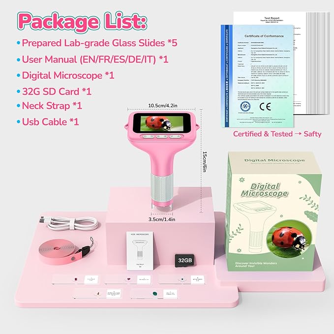 3" Screen Digital Microscope for Kids: 1000X Rechargeable Mini Pocket Portable Miniscope Magnifying Glass 4K Coin Jewelry Loupe Edu Science STEM Toy Xmas Gift 4-12 Boys Girls-CubbioJoy