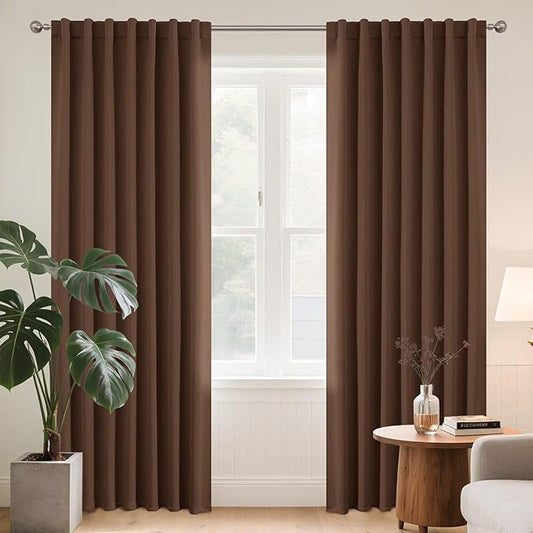 Joydeco 72 Inch Blackout Curtains for Bedroom, Thermal Insulated Black Out Curtains, Room Darkening Drapes for Living Room Window Rod Pocket Back Tab (W52 x L72 Inch, Brown)-CubbioJoy
