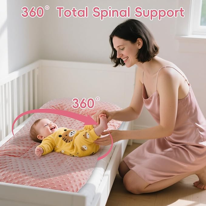 Baby Lounger for Newborn,Baby Nest for Newborn Soft Cotton Breathable for Playtime & Relaxation,Flat Babies Essentials Gifts Newborn Lounger for Boys & Girls 0-12 Months(Pink Bean)-CubbioJoy