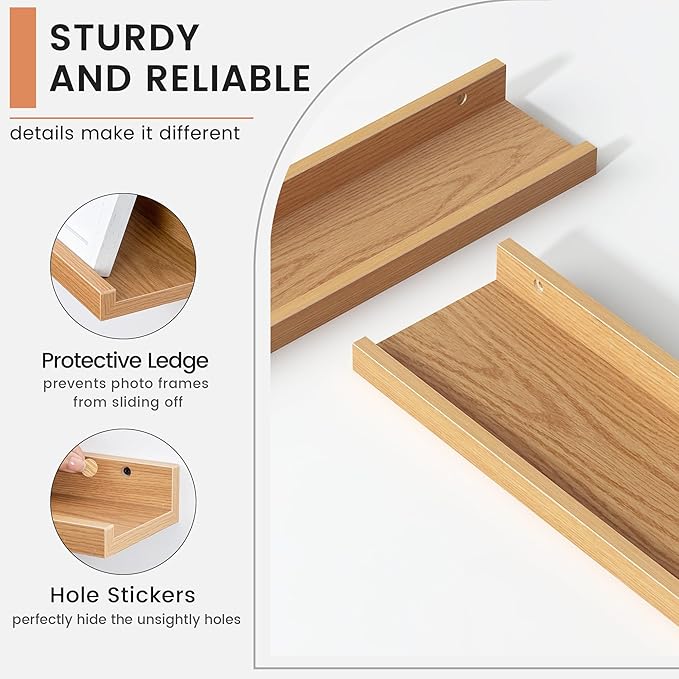 4-Pack 72 Inch Wall Mounted Floating Picture Ledge Shelves, Modern Oak Style, Perfect for Displaying Photos, Books, Collectibles, and More-CubbioJoy