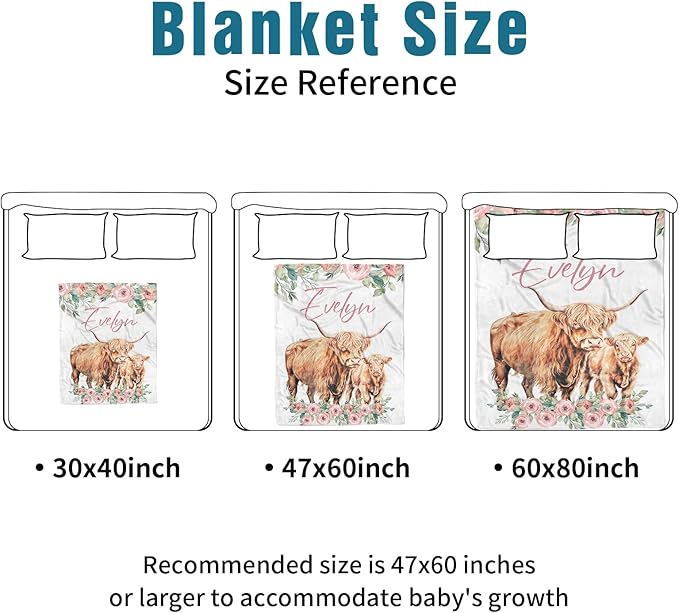 Custom Name Crib Bedding Set - Highland Cow Design, Personalized Floral Nursery Bedding 3-Piece Set– Soft Blanket, Fitted Sheet, Changing Pad Cover – for Newborns Girls Nursery Gifts-CubbioJoy