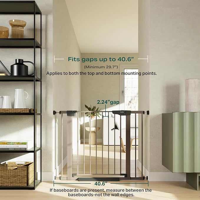 Cumbor 29.7-40.6" Baby Gate for Stairs, Mom's Choice Awards Winner-Dog Gate for Doorways, Pressure Mounted Self Closing Pet Gates for Dogs Indoor, Durable Safety Child Gate with Easy Walk Thru Door-CubbioJoy