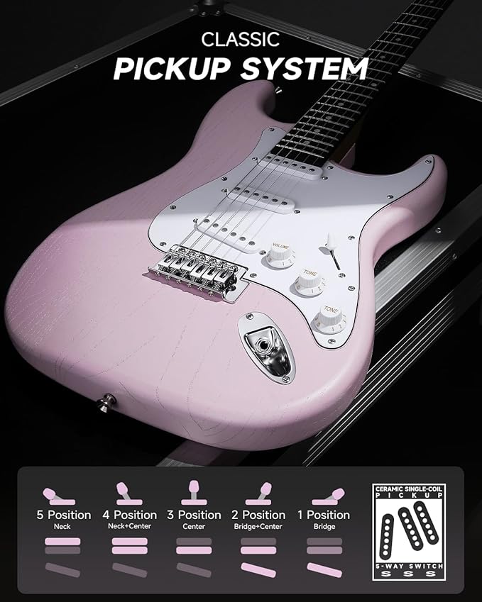 DONNER DST-80 Electric Guitar 39” Beginner Electric Guitar Kit with Amp, Classic SSS Pickup Complete with Gig Bag, Tuner, Capo, Strap, Picks, and Free Online Lessons-CubbioJoy