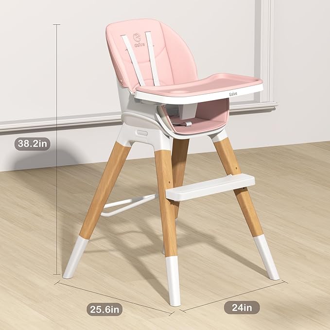 8 in 1 Highchair, Convertible Wooden Baby High Chair with Tray, Adjustable High Chair for Babies and Toddlers, Easy to Clean, Grow with Family|Booster|Learning Table|High Stool-CubbioJoy