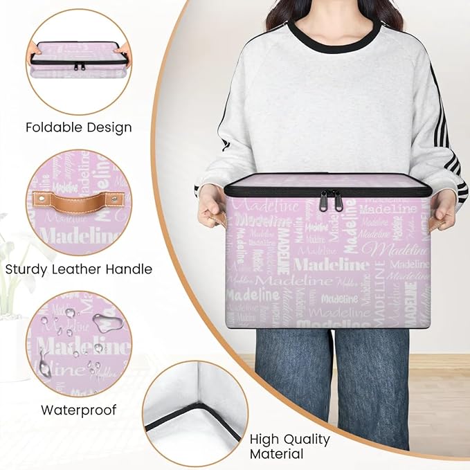 Custom Storage Basket with Name, Personalized Storage Bins with Zipper Lid, Foldable Fabric Storage Box Large capacity with Handle Grey Pink Gradient-CubbioJoy