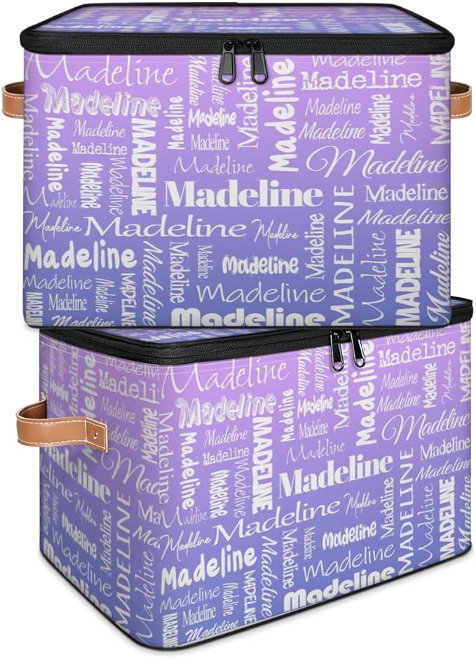 Custom Storage Basket with Name, Personalized Storage Bins with Zipper Lid, Foldable Fabric Storage Box Large capacity with Handle Purple-CubbioJoy