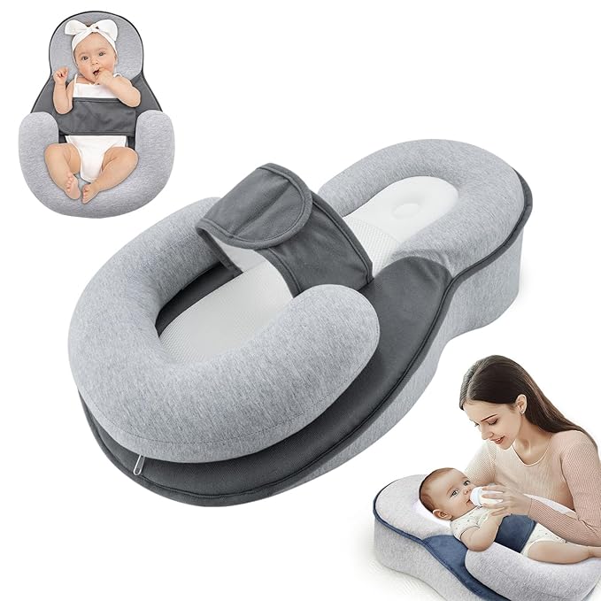 Baby Wedge Pillow for Infant with Safety Strap, Reflux Baby Pillow, Relief & Spit-Up Prevention, Removable Cover for Breastfeeding, Bottle Feeding-CubbioJoy