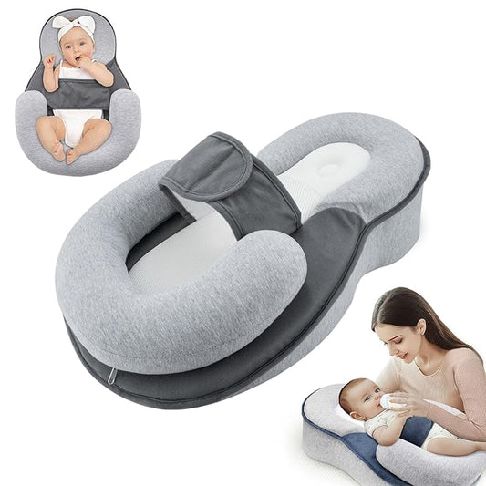 Baby Wedge Pillow for Infant with Safety Strap, Reflux Baby Pillow, Relief & Spit-Up Prevention, Removable Cover for Breastfeeding, Bottle Feeding-CubbioJoy