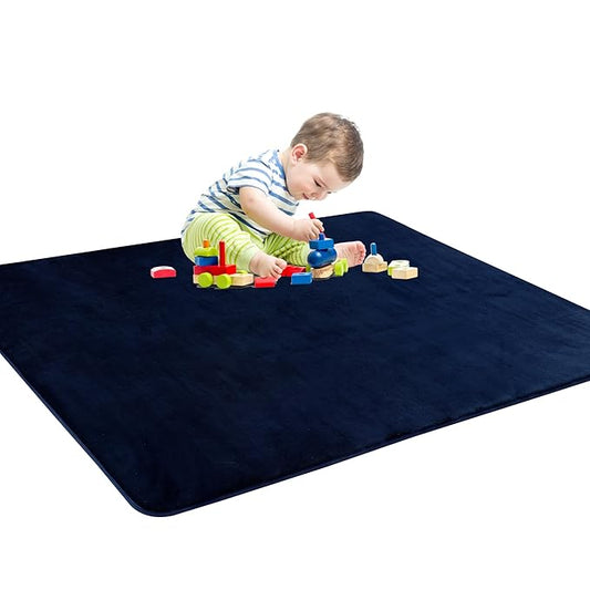 BALAPET Thick Memory Foam 50x50 Play Mat for Playpen, Super Soft Velvet Portable Baby Playpen Mat for Kids Toddler Crawling and Play, Non-Slip Bottom Playmat, Navy Blue-CubbioJoy