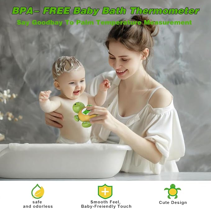 Baby Bath Thermometer with Timer, Safety Digital Water Temperature Thermometer with 3 Color Backlit and Temperature Warning, Bath Tube Floating Toy for Infant, Toddler-CubbioJoy