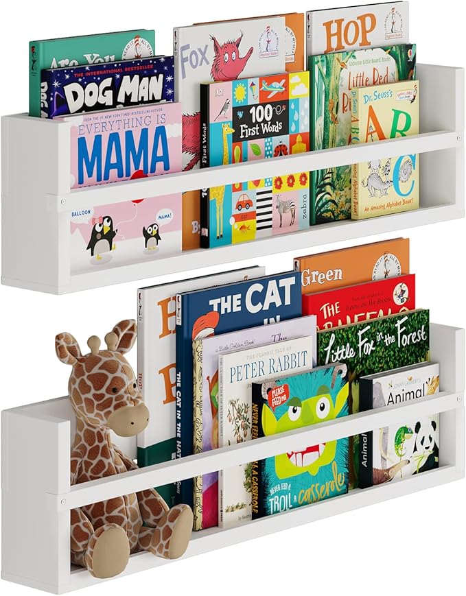 Brightmaison Polynez 30" Floating Shelves for Nursery & Kids, Multiuse Wall Shelf Set of 2 Wood Floating Shelf White-CubbioJoy