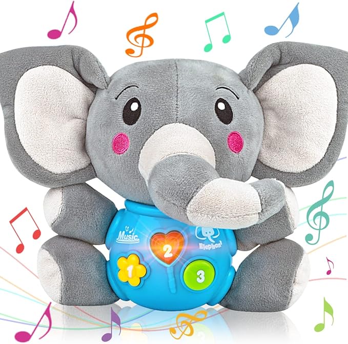 Aitbay Plush Elephant Music Baby Toys 0 to 6 Months, Cute Stuffed Animal Light Up Baby Toys Newborn Baby Musical Toys for Infant Babies Boys & Girls Toddlers 6 to 12 Months-CubbioJoy