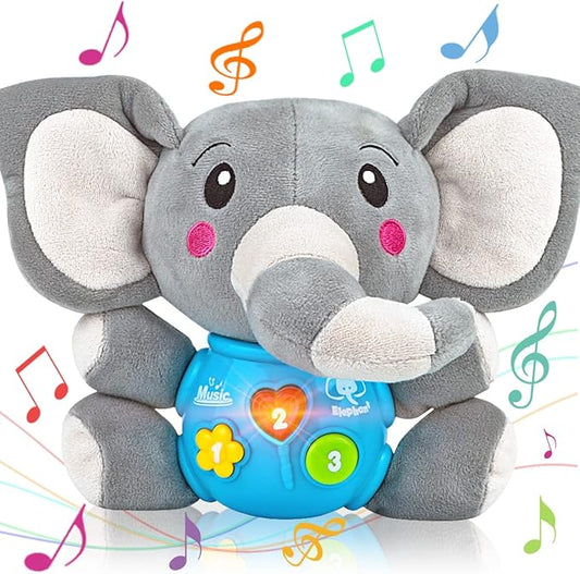 Aitbay Plush Elephant Music Baby Toys 0 to 6 Months, Cute Stuffed Animal Light Up Baby Toys Newborn Baby Musical Toys for Infant Babies Boys & Girls Toddlers 6 to 12 Months-CubbioJoy