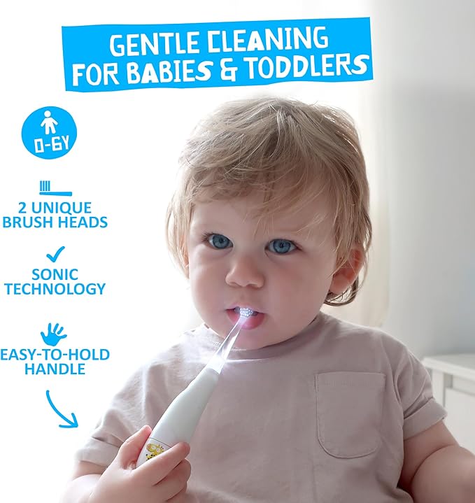 Jack N' Jill Tickle Tooth Sonic Electric Toothbrush with Replacement Head - Gentle Cleaning, Made for Tiny Teeth, LED Inspection Light, for Babies & Kids, Extra Soft Bristles - (1 Pack)-CubbioJoy