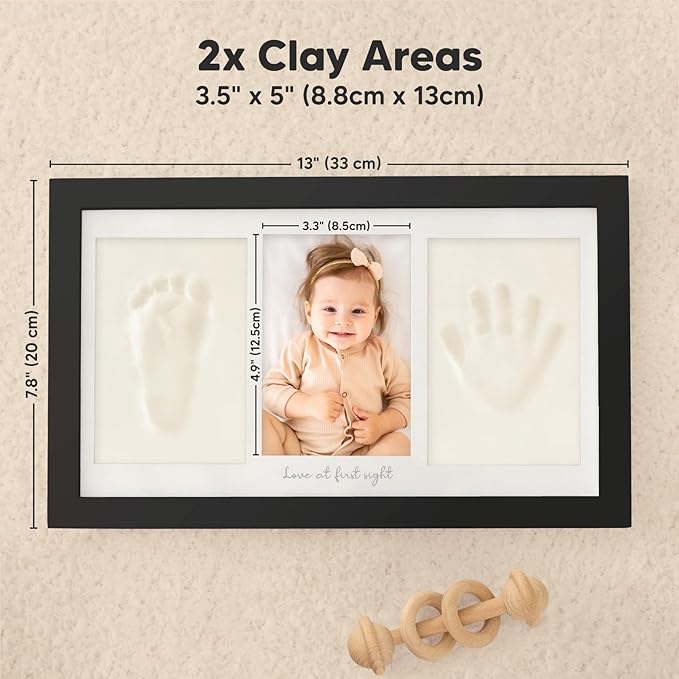 Baby Hand and Footprint Kit - Clay Handprint Keepsake Frame, Newborn Nursery Picture Frame, Personalized New Mom Gifts for Baby Shower & Registry (Onyx Black)-CubbioJoy