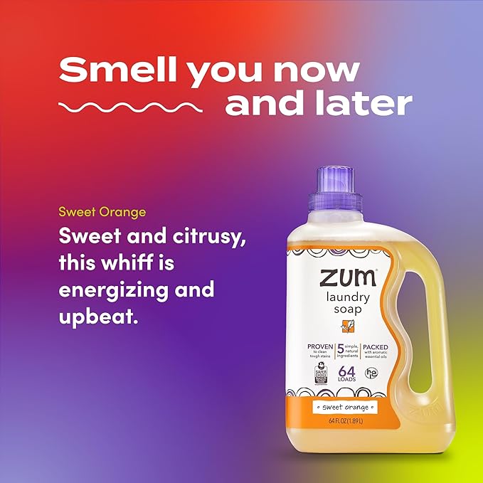 Indigo Wild Zum Clean Laundry Soap - Plant-Based Liquid Laundry Soap - Contains Baking Soda, Essential Oils & Saponified Coconut Oil - Sweet Orange Scent - 64 fl oz-CubbioJoy