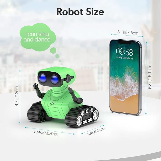 ALLCELE Robot Toys, Rechargeable RC Robot for Boys and Girls, Remote Control Toy with Music and LED Eyes, Gift for Children Age 3 Years and Up - Green-CubbioJoy