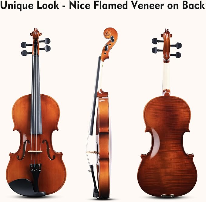 ADM 4/4 Full Size Wood Violin Set for Kids Teens Students Adults Beginner Acoustic Violin Glossy Fiddle Starter Kit with Hard Case, Rosin, Shoulder Rest, Bow, Clip-on Tuner and Fingerboard Sticker-CubbioJoy
