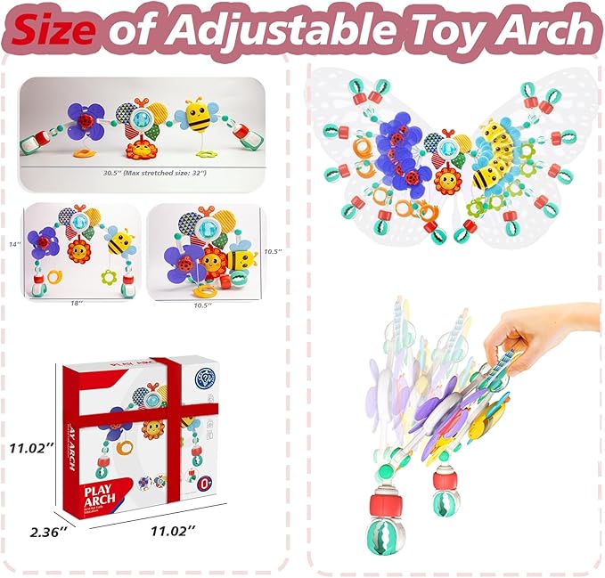 Baby Activity Arch Toy Bar for Stroller, Bassinets and Car Seat, Adjustable Crib Toys Hanging Attachment, Sensory Development Toys with Rattles-CubbioJoy