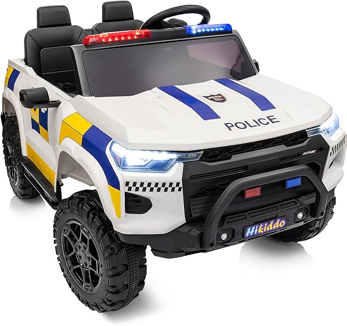 12V 7Ah Electric Police Car Ride on Toy for Big Kids, 2 Seater Kids Ride on Car SUV w/Remote Control, Bluetooth - White-CubbioJoy