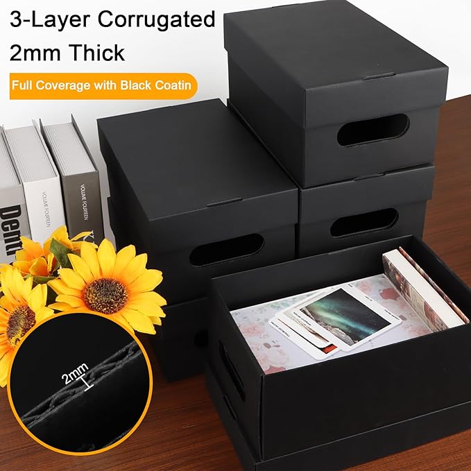 6PCS Photo Storage Box for 4"x6" Photos,10.2“ x 6.5“ x 4.7“ Picture Box Store and Protect Pictures,Documents Black-CubbioJoy