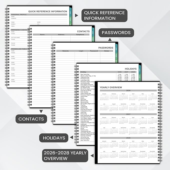 2026 Monthly Planner - 2026 Planner/Calendar, JAN 2026 - DEC 2026, Monthly Planners with Colorful Tabs, Planners for Daily Organizing - Waterproof Cover (8" x10", Notes Pages, Black)-CubbioJoy