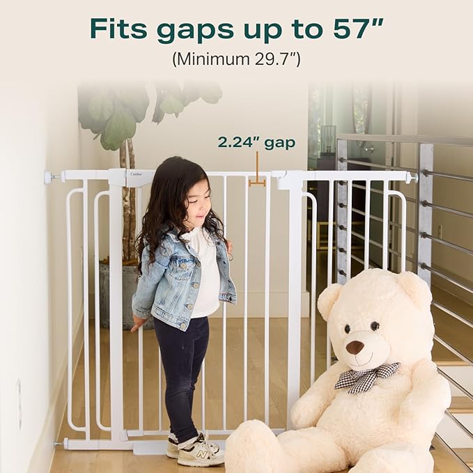 Cumbor 36" Extra Tall Baby Gate for Stairs, 29.7-57" Extra Wide Dog Gate for Doorways Hallways, Pressure Mounted Child Gate for Wide Opening, Auto Close Personal Safety for Babies and Pets, White-CubbioJoy