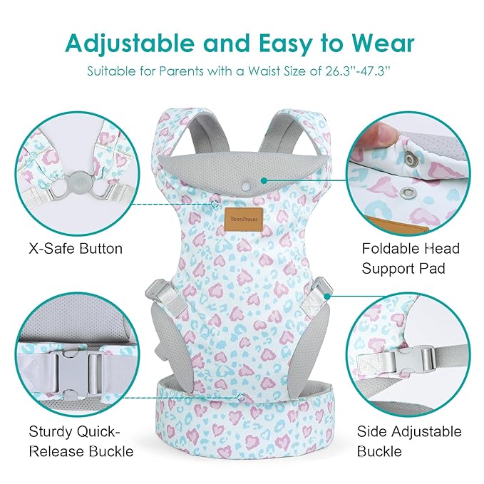 Baby Carrier Newborn to Toddler, Ergonomic Adjustable Toddler Carriers for 7-66 Lbs, Cozy Lightweight Infant Carrier with Neck Support, Baby Holder Carrier with Lumbar Support for Mom Dad-CubbioJoy
