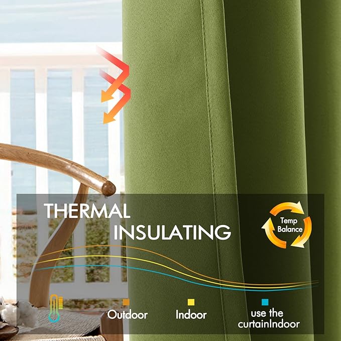 ANRODUO Back Tab Blackout Curtains for Bedroom Living Room, Rod Pocket Pinch Pleated Thermal Insulated Room Darkening Curtains 63 Inches Long 2 Panels, Olive Green, 42 x 63 Inch-CubbioJoy