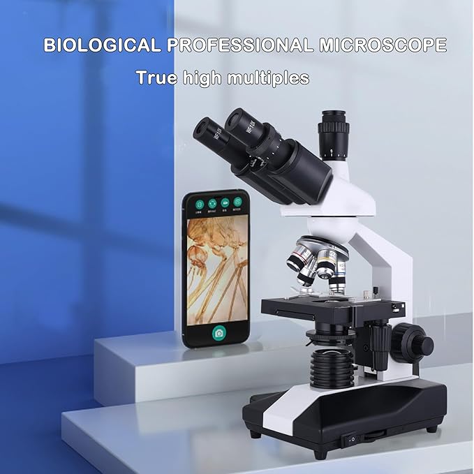 Compound Trinocular Microscope 40X-5000X Magnification, Research Grade Professional Microscope, Two Levels of Mechanical Stage LED Illumination, USB Video Camera with Microscope for Adults-CubbioJoy