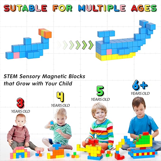 42PCS Magnetic Blocks, Gifts for 3 4 5 6 Year Old, Magnet Building Blocks for Toddlers, Girls & Boys, Sensory - Montessori - Autism - Magnetic Toys for Kids Ages 3-5 4-8-CubbioJoy