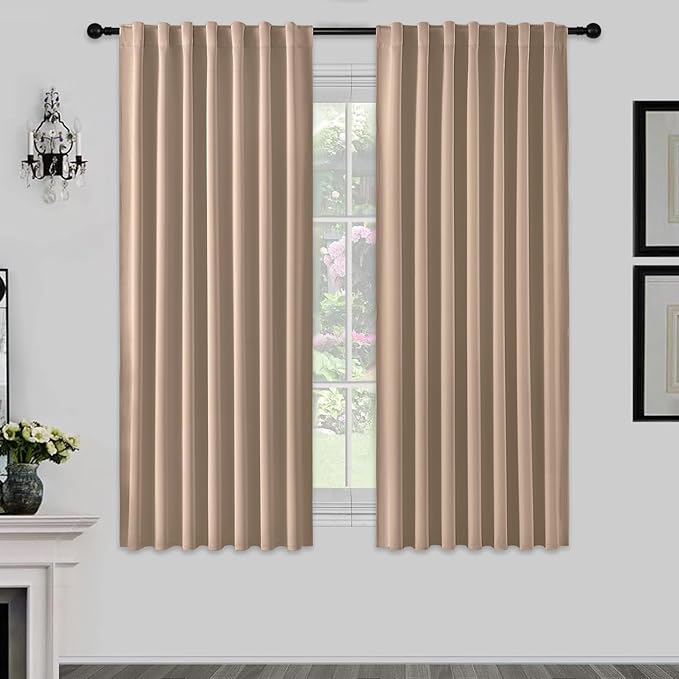 Joydeco 72 Inch Blackout Curtains for Bedroom, Thermal Insulated Black Out Curtains, Room Darkening Drapes for Living Room Window Rod Pocket Back Tab (W52 x L72 Inch, Khaki)-CubbioJoy