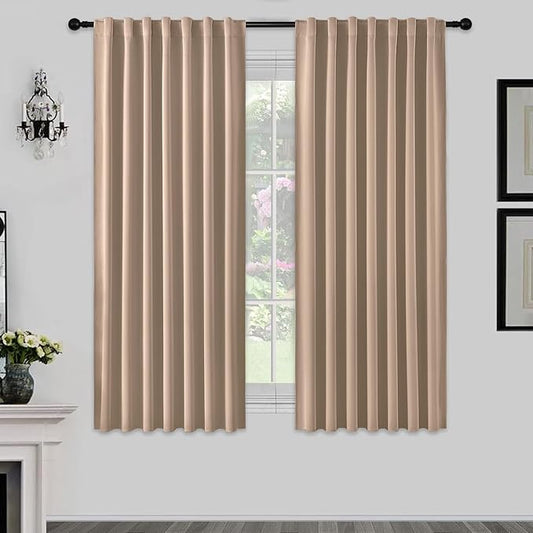 Joydeco 72 Inch Blackout Curtains for Bedroom, Thermal Insulated Black Out Curtains, Room Darkening Drapes for Living Room Window Rod Pocket Back Tab (W52 x L72 Inch, Khaki)-CubbioJoy