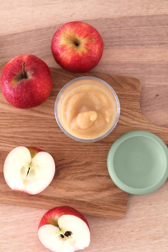 BEABA 8 oz Glass Baby Food Jars with Soft Silicone Air Tight Lids, Glass Storage Containers with Lids, Microwave and Freezer Safe Containers, Sage-CubbioJoy