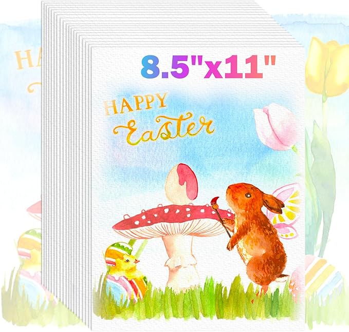 8.5"x11" Watercolor Paper, Easter Basket Stuffers, Valentine Gift Card, 140lb/300gsm Water Color Paper for Drawing, Coloring, Painting, Sketching, Crafting, Art Office School Supplies for Kids Adults-CubbioJoy