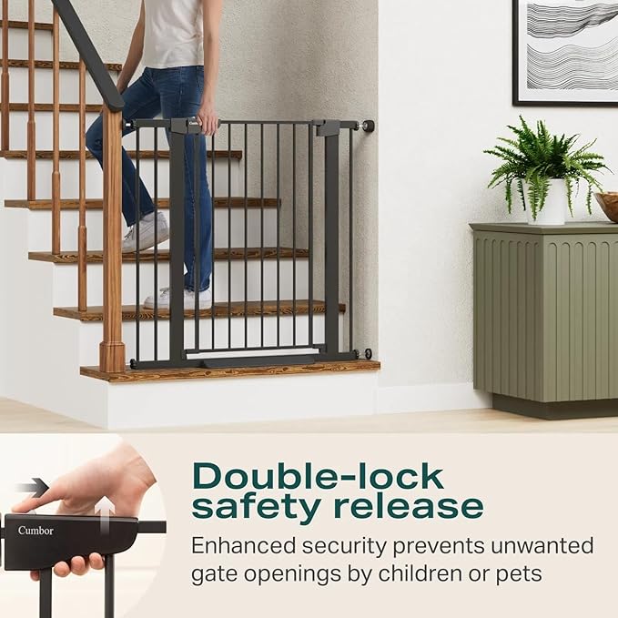 Cumbor 36" Extra Tall Baby Gate for Dogs and Kids with Wide 2-Way Door, 29.7-40.6" Width, and Auto Close Personal Safety for Babies and Pets, Fits Doorways, Stairs, and Entryways-CubbioJoy