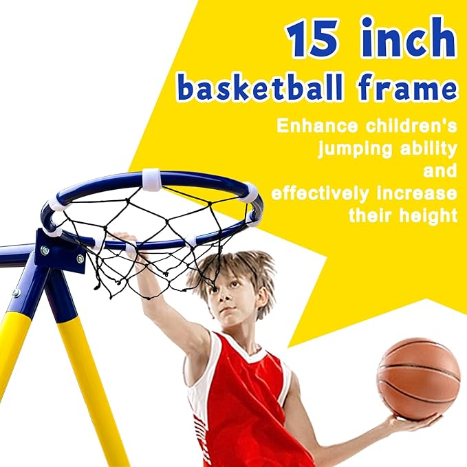 5-in-1 Backyard Swing Set for Kids Ages 3-8 | Outdoor Playset with Slide, 2 Safe Swing Seats, Basketball Hoop & Gymnastics Rings | Heavy-Duty HDPE & Steel Frame-CubbioJoy