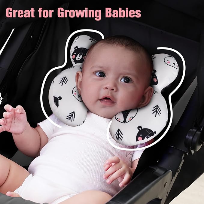 KAKIBLIN Baby Travel Pillow, Pillow for Head and Neck, Upgraded Baby Neck Support Pillow for Car Seat,Pushchair,Travel (Bear)-CubbioJoy