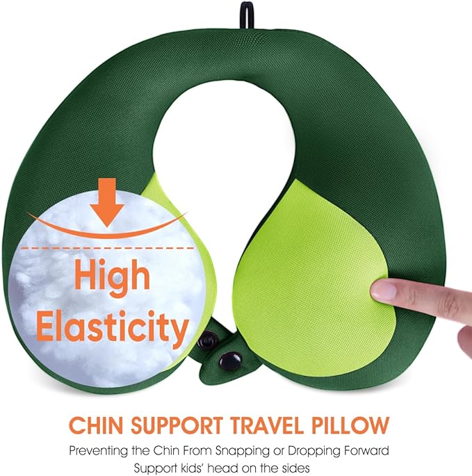 INFANZIA Kids Chin Supporting Travel Neck Pillow, Helps Support Head and Neck, Comfortably Designed for Head, Neck, and Chin Support - Gifts for Toddler/Child/Kids, Green-CubbioJoy