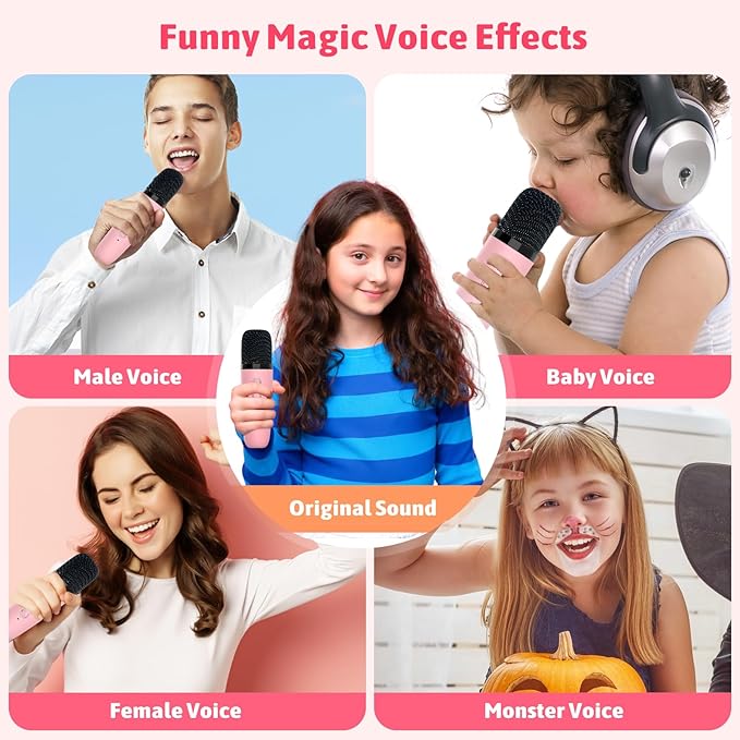 Karaoke Machine for Kids Adults, Portable Bluetooth Speaker with 2 Wireless Microphones and LED Lights, Kids Toys Birthday Gifts for Girls Boys Ages 4, 5, 6, 7, 8,9,10,11,12+ Years-CubbioJoy
