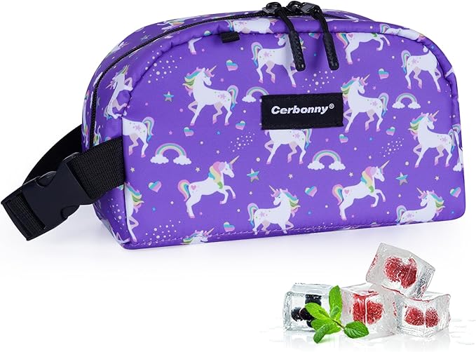 Cerbonny Small Freezable Cooler Bag for Work, School, Travel - Insulated Lunch Bag for Kids/Adults, Mini Size Fits Yogurt - Suitable for 3+ (Purple Unicorn)-CubbioJoy
