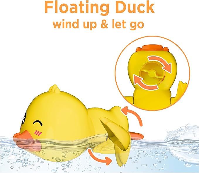 iPlay, iLearn Baby Duck Bath Toy, Toddler Bathtub Suction Water Spinner Gear, Kid Shower Fishing Game W/ Net, Light up Animal, Wind up Swimming Duck, Birthday Gift 6 9 12 Month 1 2 3 Year Old Boy Girl-CubbioJoy