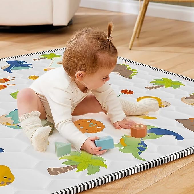 Baby Play Mat 71" X 79" Large Baby Floor Play Mat One-Piece Baby Crawling Mat Non-Slip Cushioned Baby Floor Mat, Activity Playmats for Infants, Babies, Toddlers (71x79, Dinosaur)-CubbioJoy