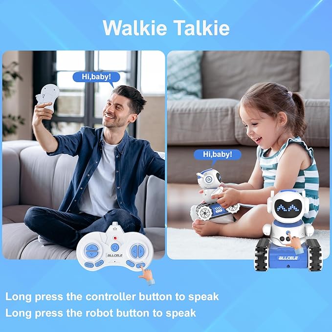 ALLCELE LED RC Robot Toys for Boys and Girls with Walkie Talkie, Programming, Music, Demo and LED Function, Remote Control Robot Toy, Gift for Kids 3-8 Years Old Blue White-CubbioJoy
