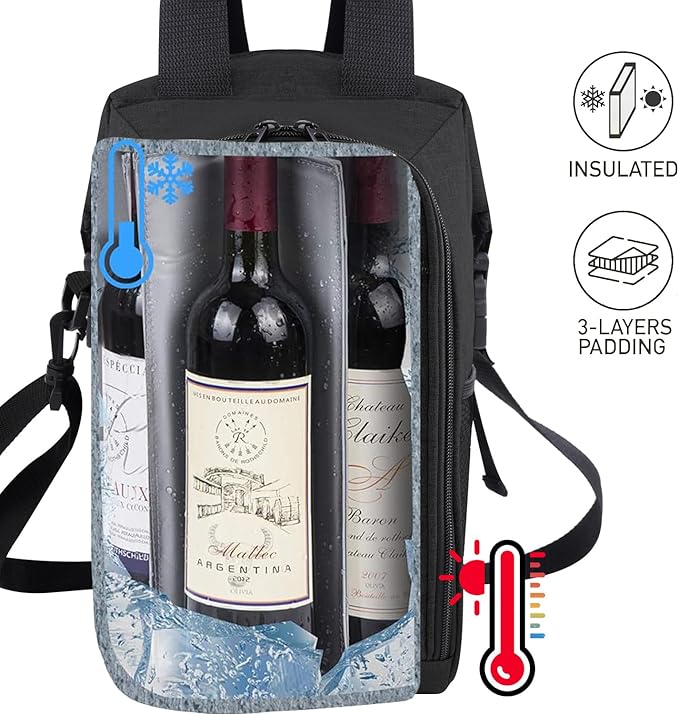 ALLCAMP 4 Bottle Wine Gift Bag - Insulated Tote Cooler, Adjustable Strap, Includes 4 Wine Glasses, Napkins & Corkscrew, Portable Travel Gifting (Black)-CubbioJoy