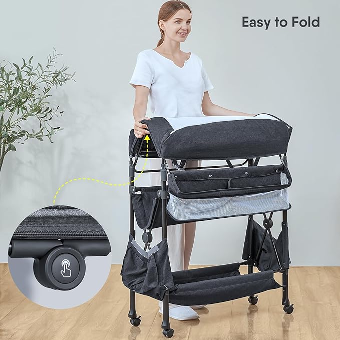 BabyBond Portable Baby Changing Table with 2 Storage Baskets, Foldable Diaper Changing Table Dresser Waterproof Height Adjustable Changing Station for Infant and Newborn(Grey)-CubbioJoy